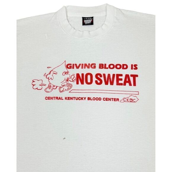 Vintage Kentucky Give Blood Center T-Shirt Large White Fun Run Single Stitch - Picture 1 of 11
